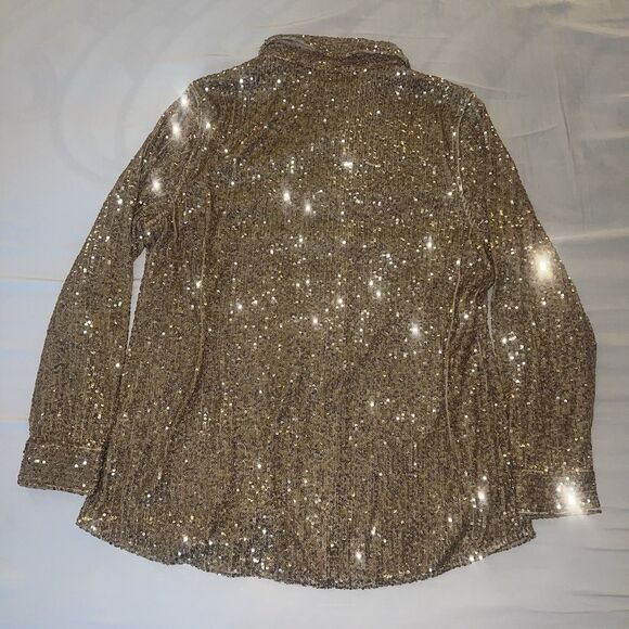 Soft Surroundings Sancerre Sequin Shirt Gold Button Up Petite Large 3GB2650802 - Picture 13 of 13